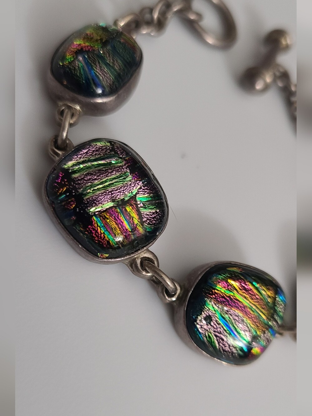 Vintage 950 Dichroic Glass Michael Campion Bracelet 35.5g Toggle Estate Jewelry - Picture 5 of 12